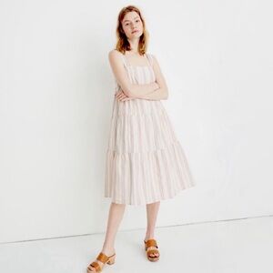 Madewell Button-back Tiered Midi Dress in Textural Rainbow Stripe